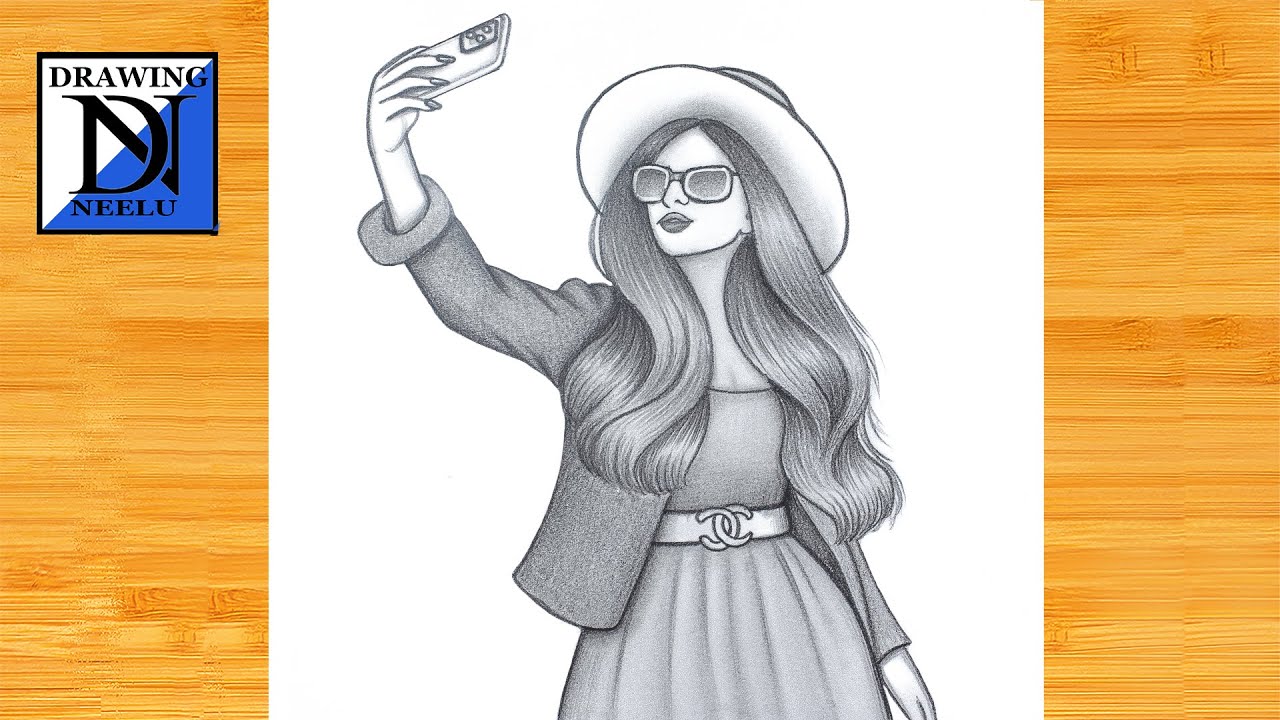 How to draw a Girl taking selfie -Drawing easy || Pencil sketch for beginner || Girl drawing