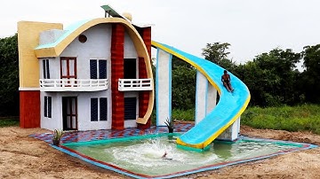 How To Build Beautiful 3 -Story Mud House With Amazing Water Slide & Swimming Pool By Ancient Skill