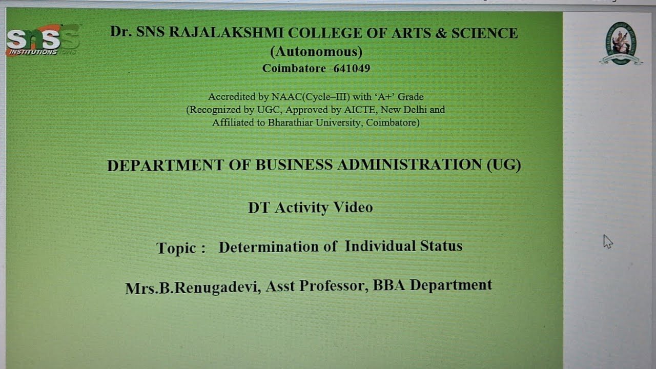 DT Activity on determination of Individual status as per IT Act|Direct Tax |Snsinstitutions 