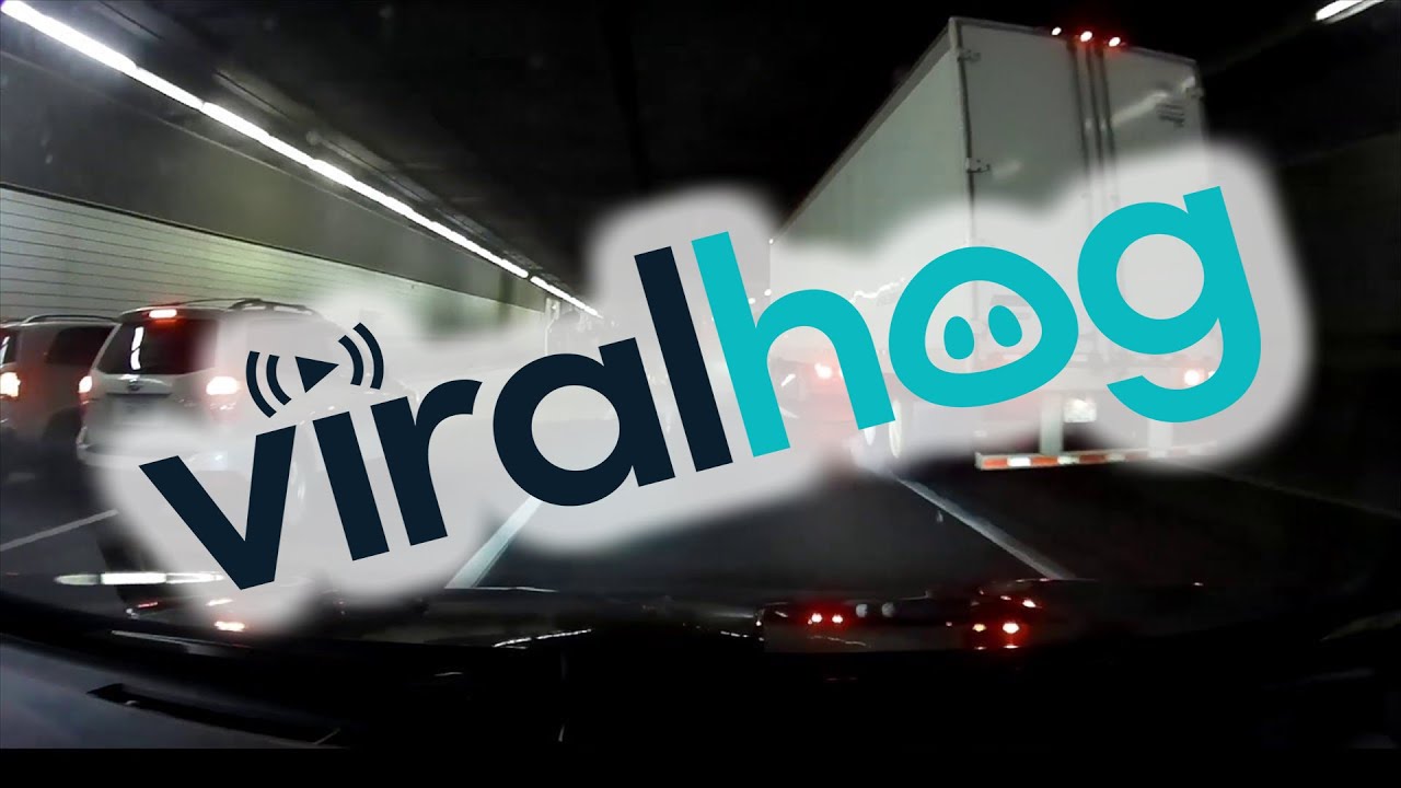 Truck Tips Over in Traffic Filled Tunnel ViralHog YouTube