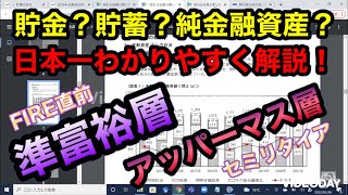 アッパーマス層？準富裕層？FIRE直前？セミリタイア？貯蓄・貯金額を公開！純金融資産保有額とは？家計調査報告／全国家計構造調査／家計の金融行動に関する世論調査／野村総合研究所NRI富裕層アンケート調査