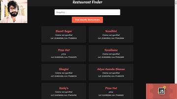 52. Restaurant Finder with Location using HTML, CSS, JAVASCRIPT & REST API.