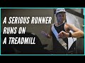 A serious runner runs on a treadmill