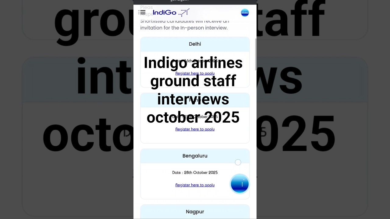 Indigo Airlines Ground Staff Interviews October 2025 
