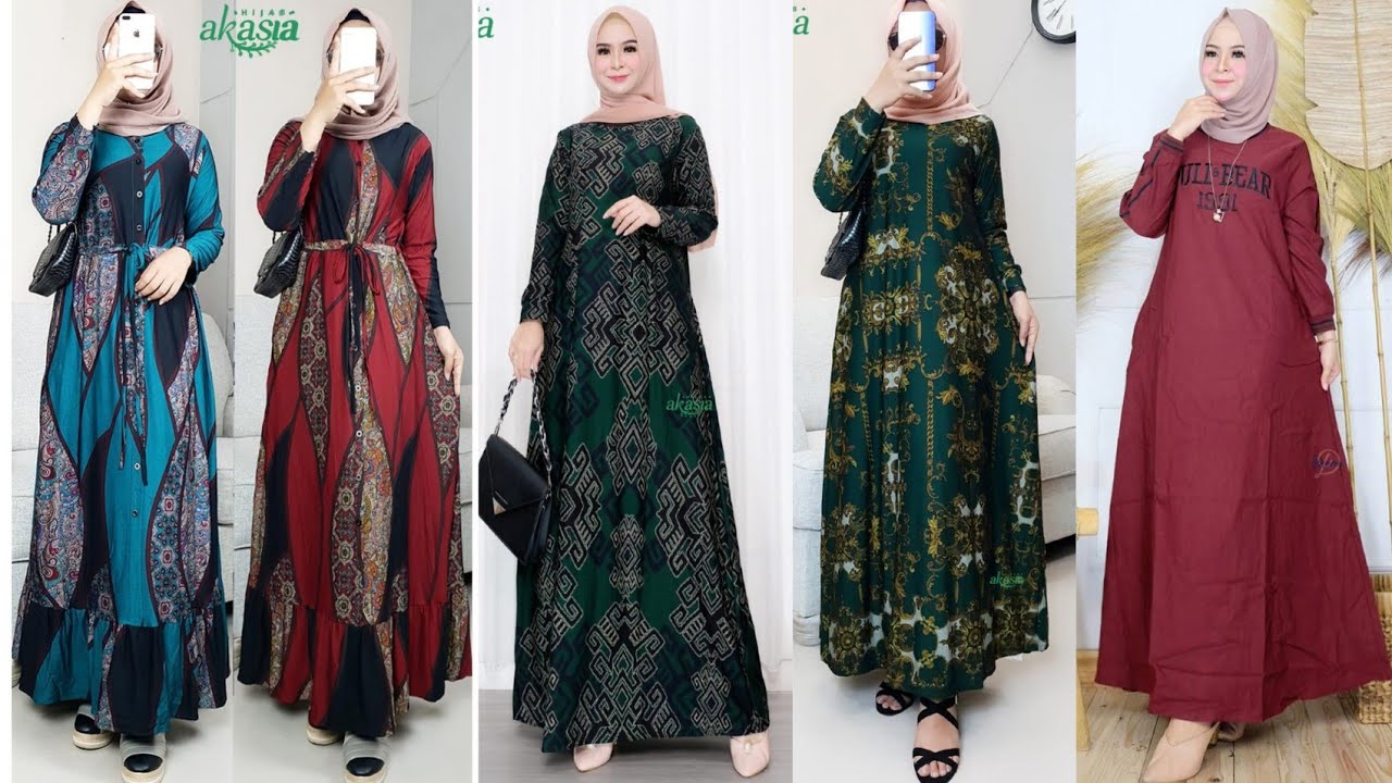 30 baju gamis terbaru 2021 bahan Calvin jeans motif masa kini