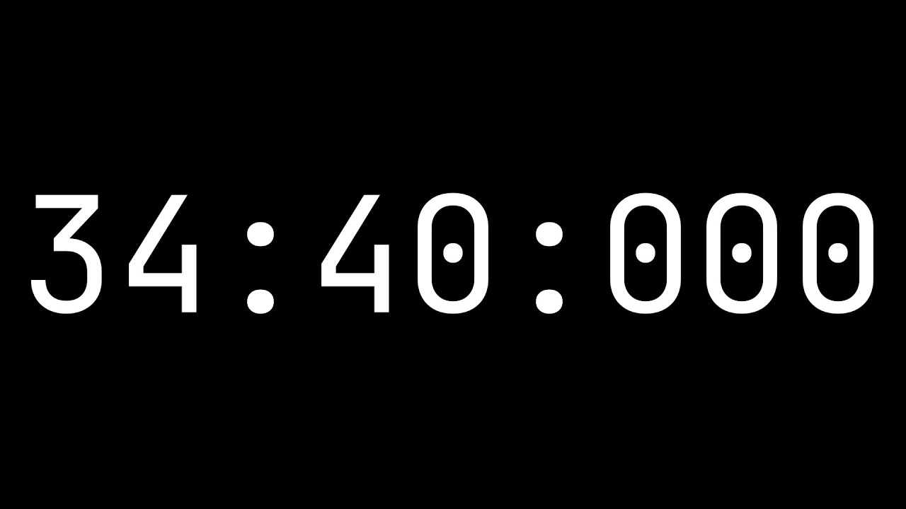 Countdown timer 34 minutes, 40 seconds [34:40:000] - White on black ...