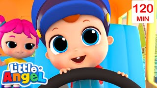 Baby John Drives The Bus | Little Angel | 🚌Wheels on the BUS Songs! | 🚌Nursery Rhymes for Kids