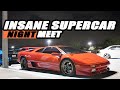 Insane Supercar Night Meet with Porsche GT3RS revs + Lamborghini Diablo on Meisters!