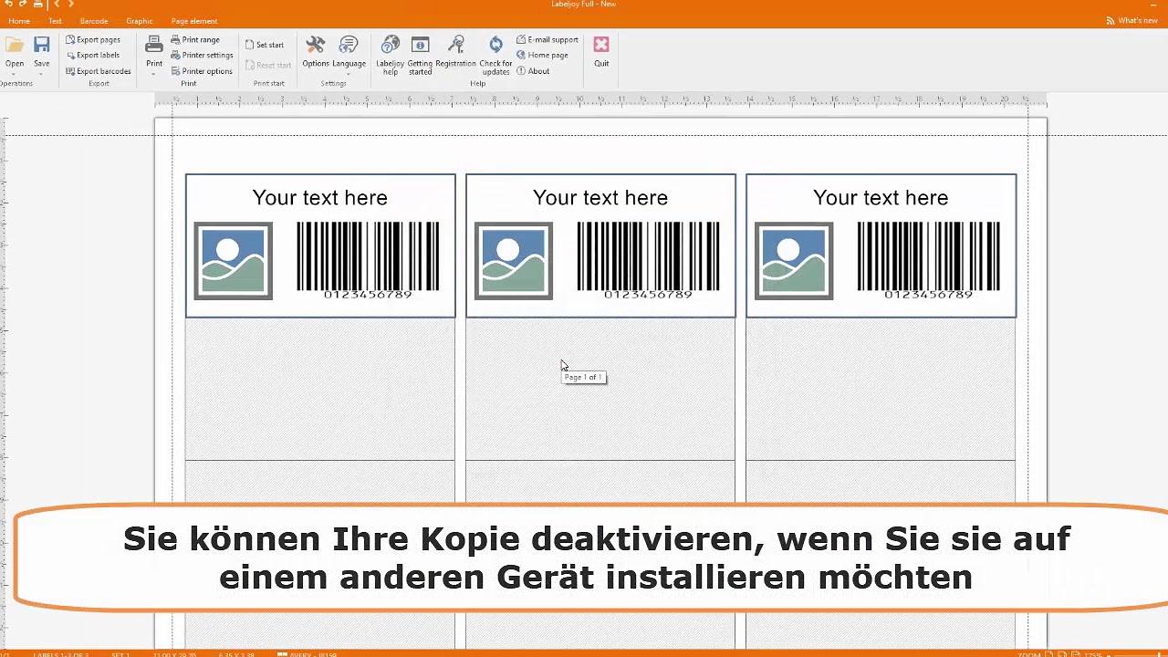 Labeljoy 6 - Eingabe des Registrierungscodes