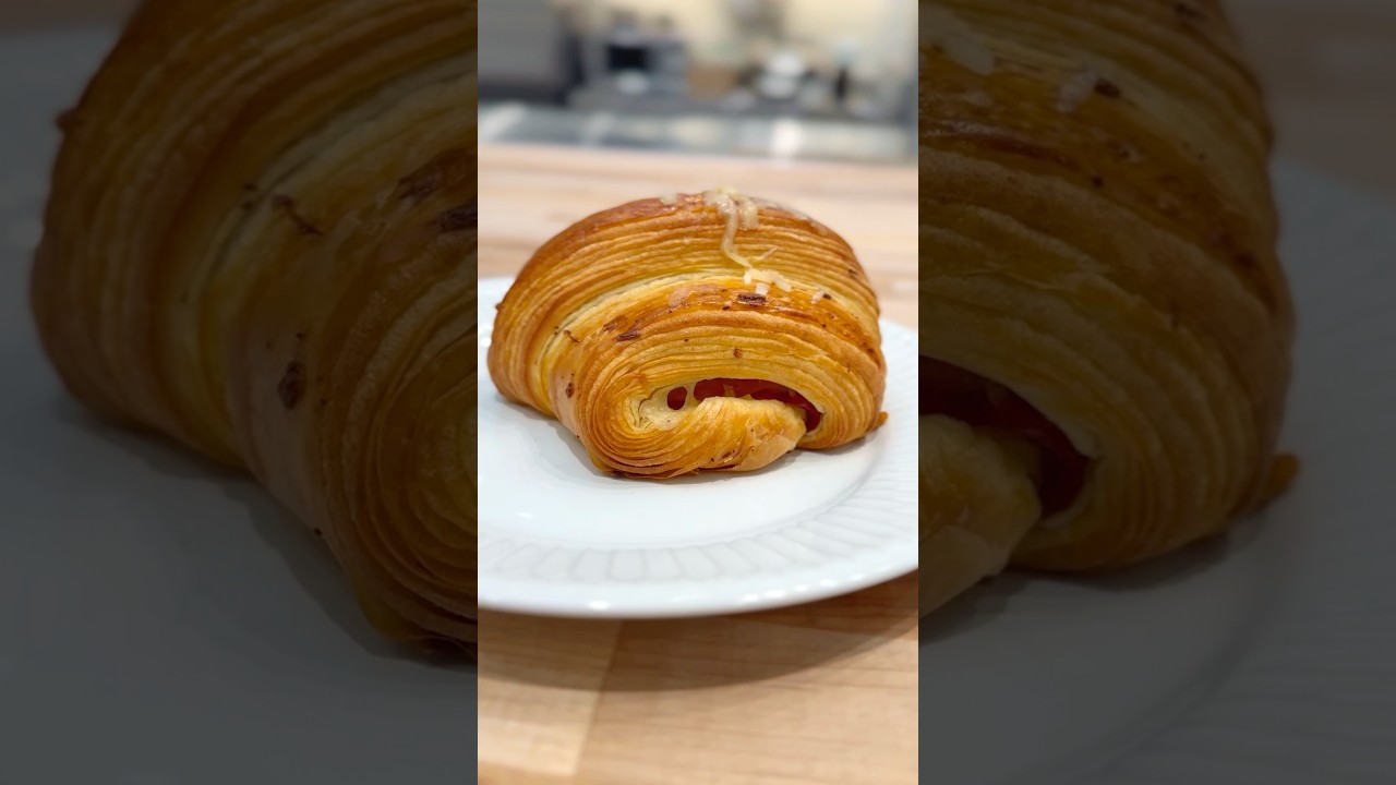 Flaky golden pastry filled with rich gruyere and savory ham 😋🥐