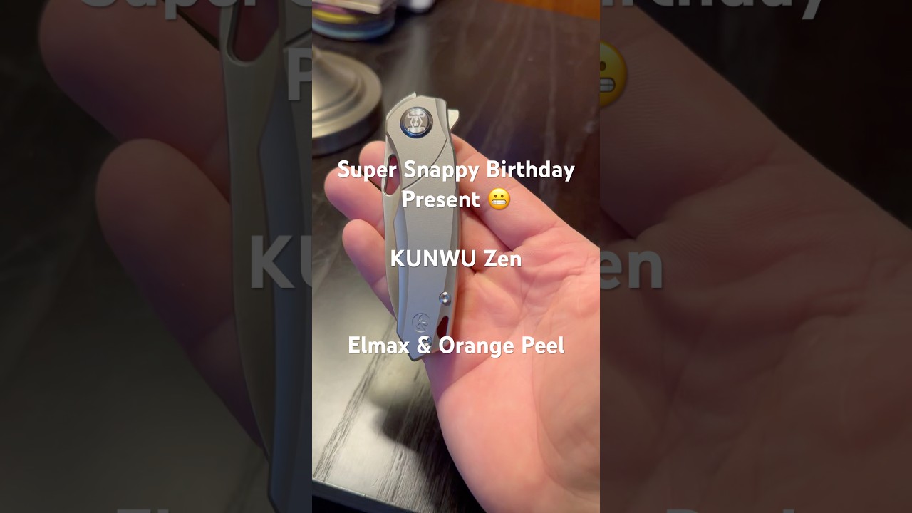 Kunwu Zen satin Elmax steel orange peel titanium scales,  super snappy detent, back & front flippers