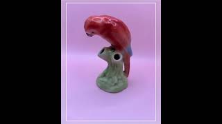 Vintage Czechoslovakia Red Parrot Figurine Pottery Planter Frog Figural Hand Painted Bird Vase Lo...
