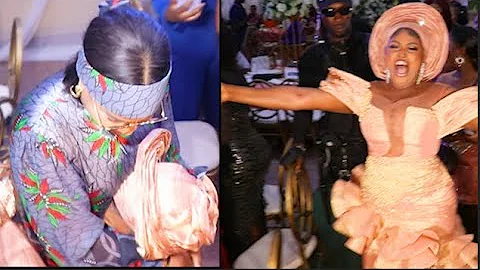 Tears As Bakare Goes On Her Knees To Greet Her goddaughter At Her Movie Premiere,As Ijebuu Sprays