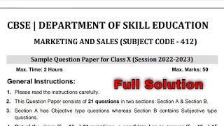 Class 10 Marketing & Sales CBSE Sample Paper 2022 -23 full solution