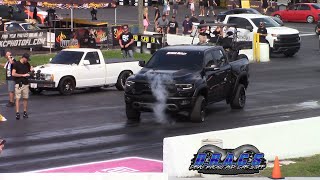 Turbo Chevy S10 vs Ram TRX on Nitrous \& Whipple Ford F-150 1\/4 Mile