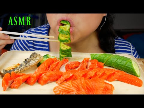 CRISPY Salmon Skin + sashimi sushi + cucumbers suellasmr