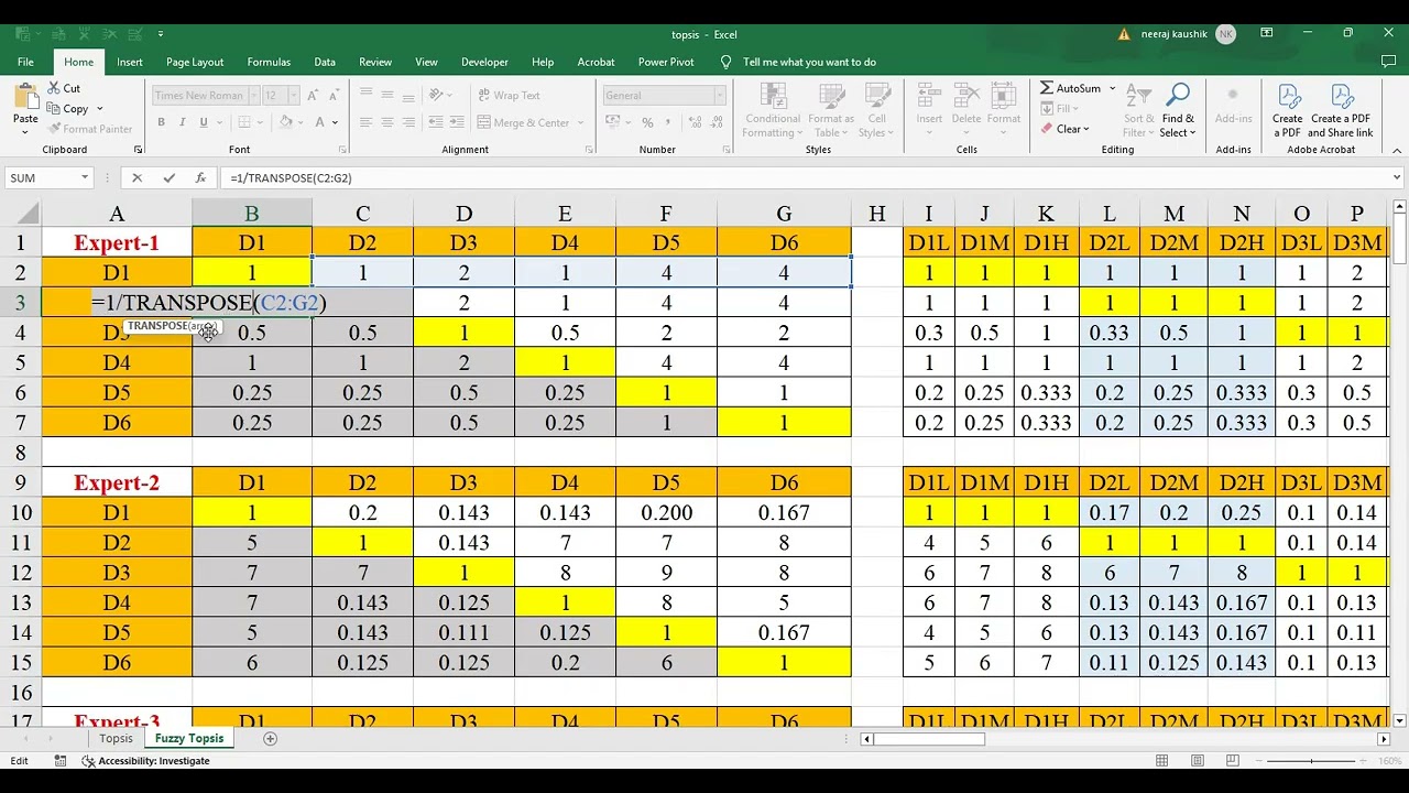 Fuzzy Topsis- Manual Calculations and Excel Template