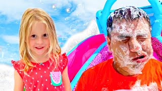 Nastya and Klava wear a Princess dress and foam party at home