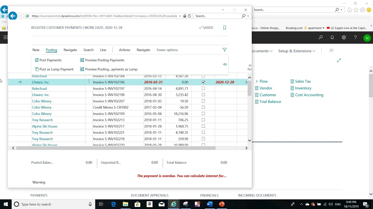 how to use the payment registration in Microsoft Dynamics Business ...