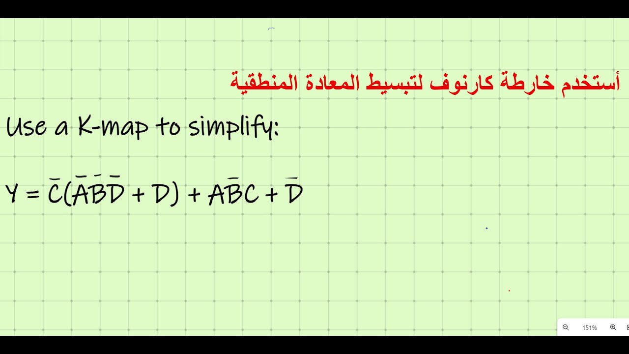 Example 6, K map تبسيط معادلة منطقية باستخدام خارطة كارنوف