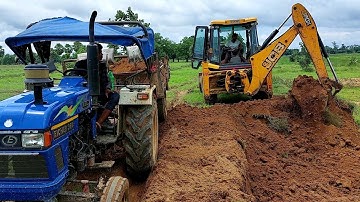 Mahindra Yuvo 415 Di And Eicher 380 Tractor Struggling In Mud To Pulling Loaded Trolley | JCB Dozer