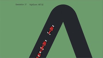 Genetic Algorithm - Cars learn to drive (Generation 1-17 and 27)