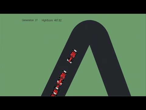Genetic Algorithm - Cars learn to drive (Generation 1-17 and 27)
