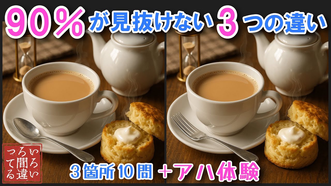 【間違い探しクイズ】ロイヤルミルクティーの3つのまちがいさがしで集中力とMCIチェック！【認知症予防/アハ体験/頭の体操】