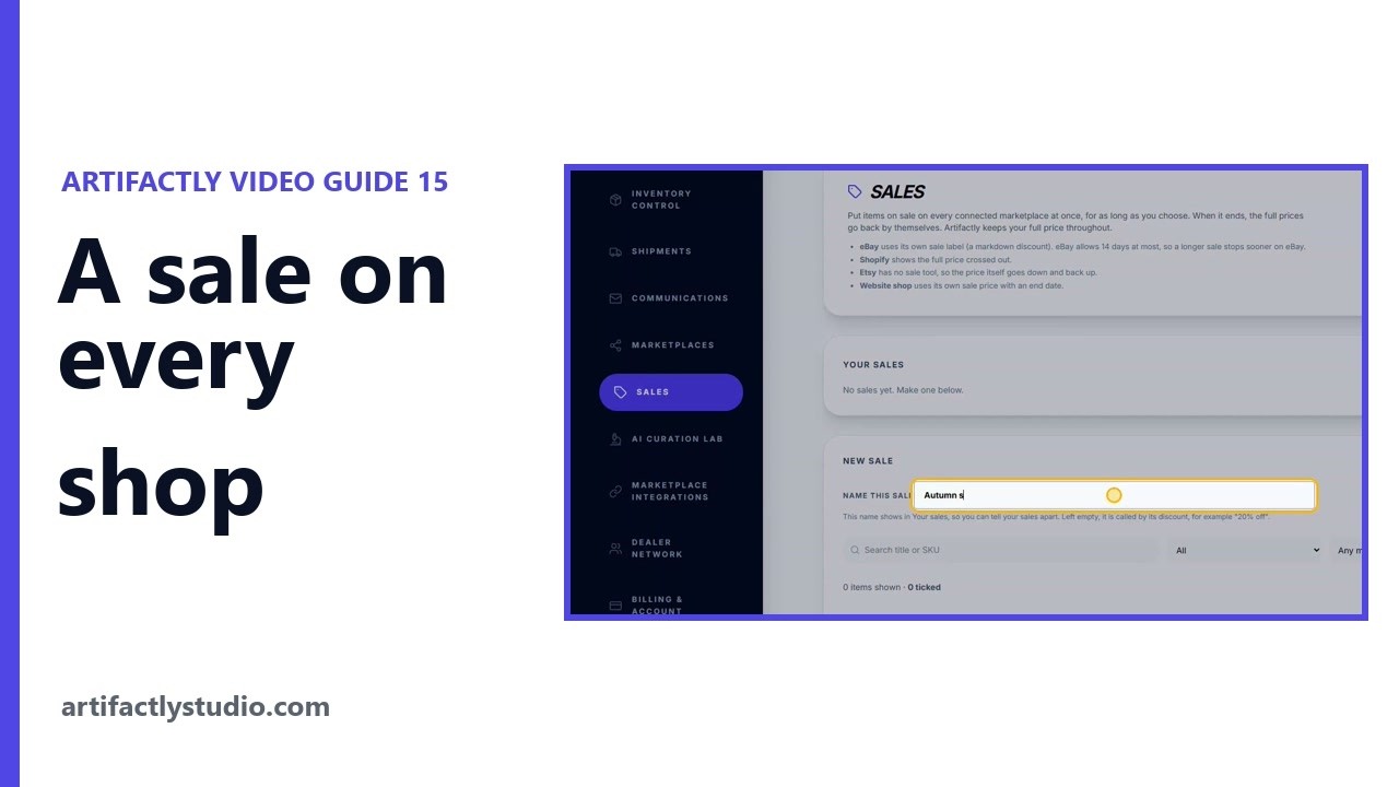 Video guide: Run a sale on eBay, Etsy and Shopify at once