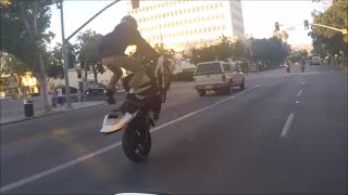 POLICE ESCORT HARLEY WHEELIES AND STUNTERS STREETS OF SAN JOSE
