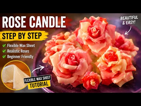 How to Make a Russian Rose Candle | DIY Flexible Wax Flower Candle | Handmade Candle Making Tutorial