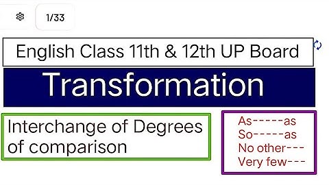 Transformation in English | Interchange of Degrees of Comparison | Class 11 & 12 UP Board 