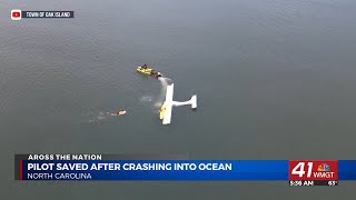 Pilot rescued after small plane crashes into Atlantic off crowded beach