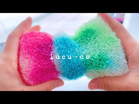 【slime ASMR】💥パウダーで色付けしたパチパチスポンジスライム💥Colored popping sponge slime made with powder.