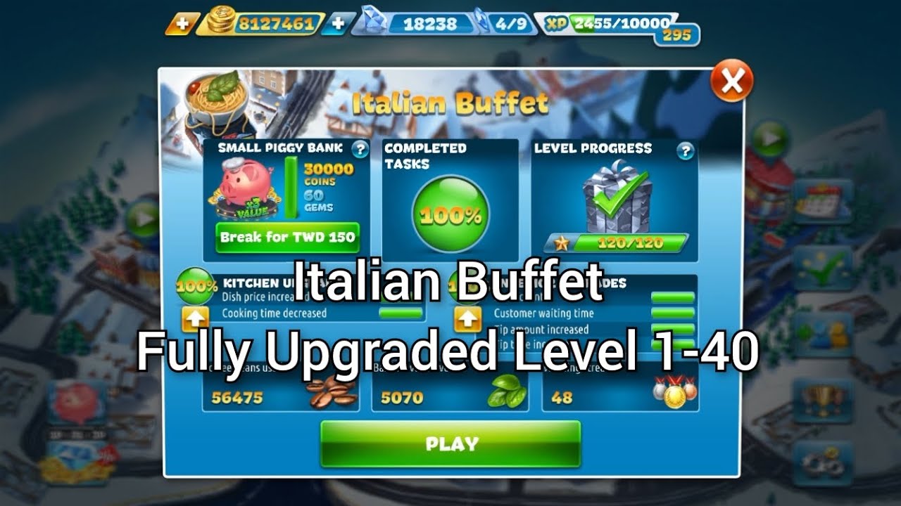 Cooking Fever Menu Cooking Fever-Italian Buffet Level 1-40 (3 Stars) Fully Upgraded - YouTube