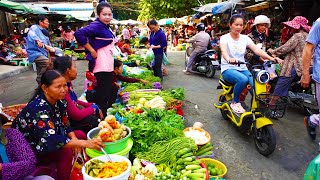 Amazing Fresh Food Market Tour Vegetable, Fish, Fruit, Meat & More, Cambodian Street Food