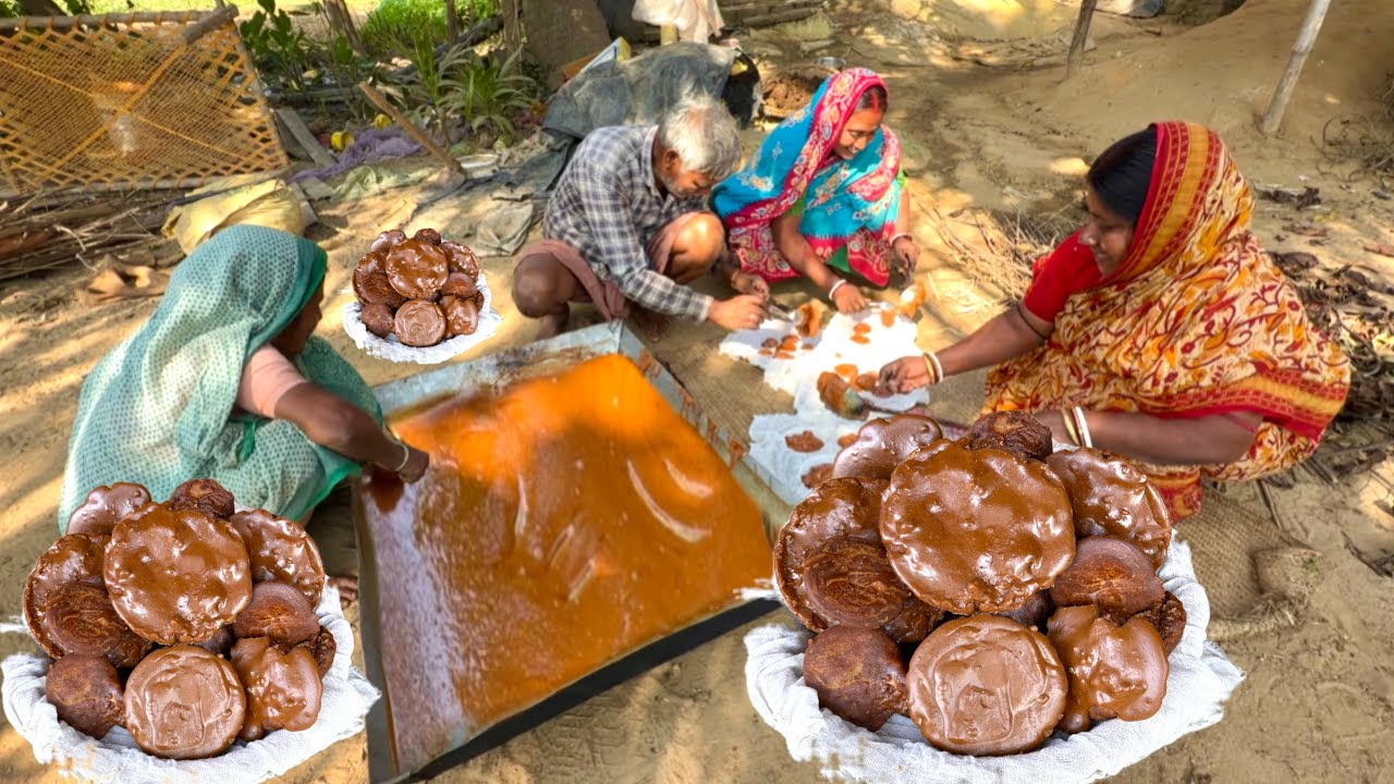 সকালবেলা গাছ থেকে খেজুরের রস নামিয়ে,খাঁটি পাটালি গুর বানিয়ে রাখলাম—সারা বছরের জন্য ☺️ #villagelife