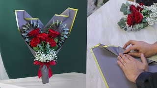 5 Red  roses arrange flowers Bouquet. || flower wrapping techniques || Flower Bouquet arrangement