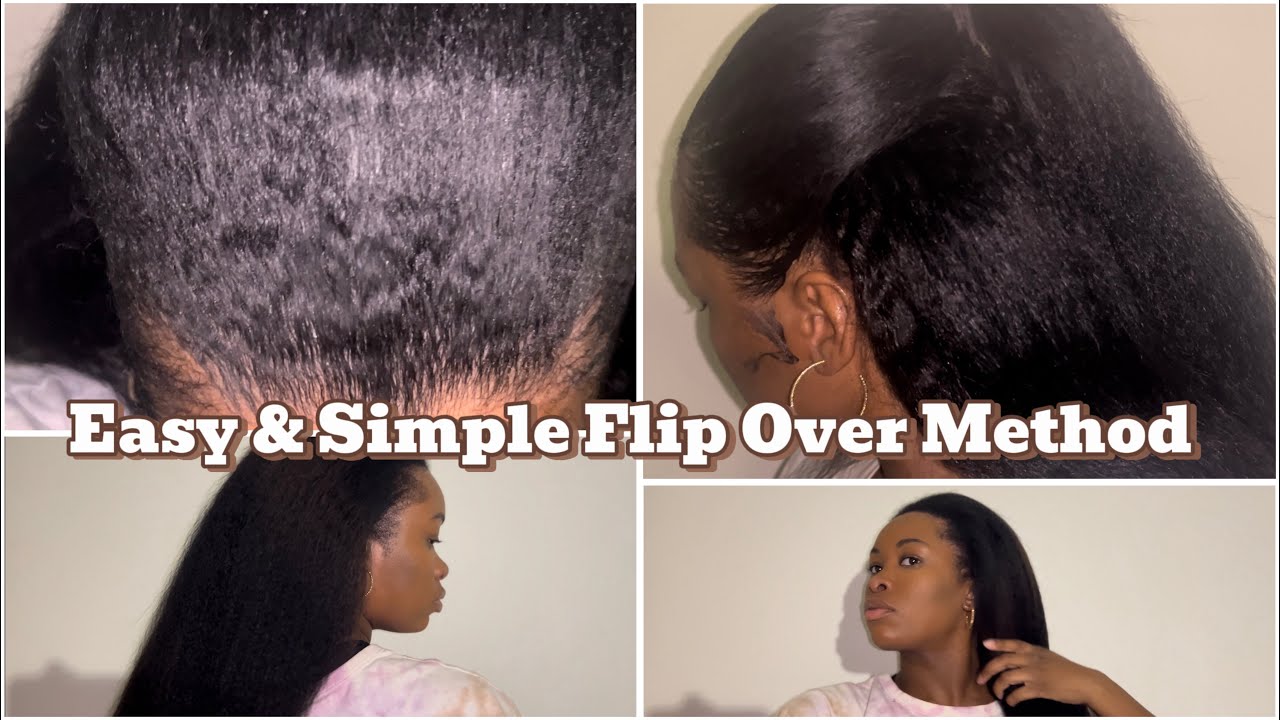 How to do flip over method sew in with Kinky Straight hair| Easy beginner friendly braid pattern