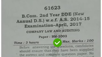 2017 Mdu BCom DDE 2nd year Company Law & Auditing Question Paper