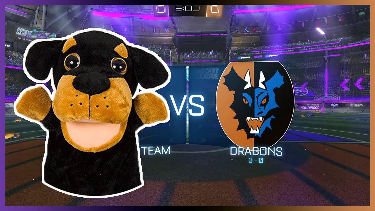 Rocket League game, kids puppet show with Mr Fluffles - Mr Fluffles Team vs Dragon R2