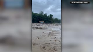 Roads, parking lots flooded in Ludlow, VT