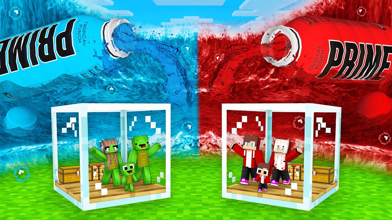 JJ's RICH and Mikey's POOR GLASS Family Bunker vs PRIME Drink Doomsday Battle in Minecraft - Maizen