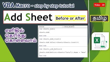 VBA Macro #20 - Add Sheet Before or After by Macro in Tamil| How to name a sheet?