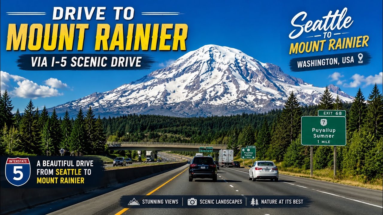 Driving to Mount Rainier from Seattle 🇺🇸 | Scenic I-5 & Washington Road ...