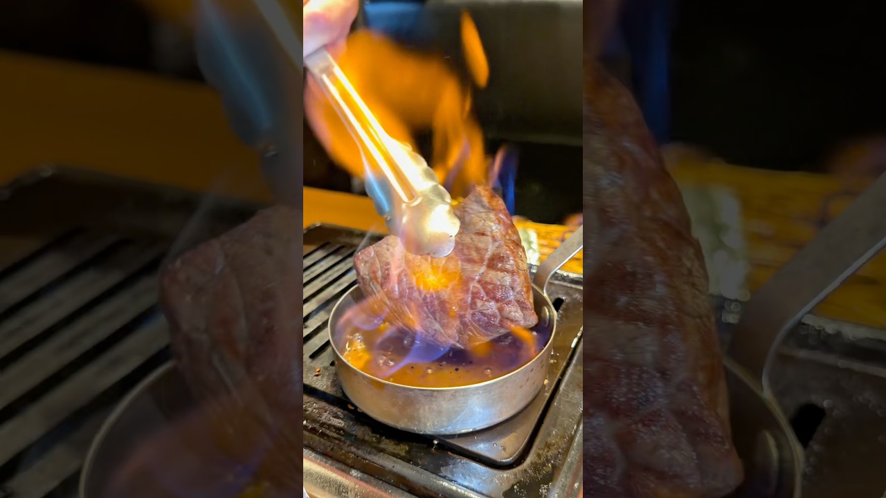 炎燃え上がる200g肉塊🥩#japanesefood