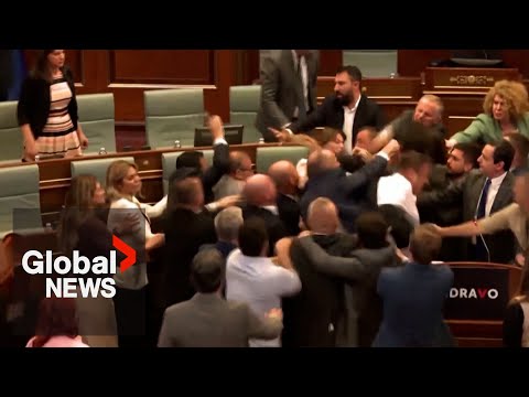 Brawl breaks out in Kosovo’s parliament during PM&#039;s speech