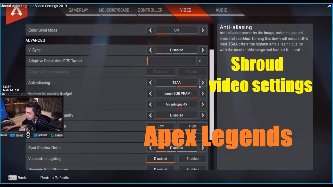 Shroud Apex Legends Video Settings 19 Youtube