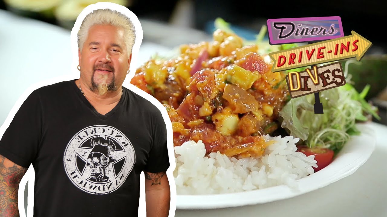 Guy And Hunter Fieri Eat Poke In Hawaii Diners Drive Ins And Dives Food Network Youtube