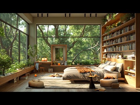 Sunset Cozy Bedroom Ambience with Slow Jazz Music & Rain Sounds for Stress Relief, Relax & Sleep